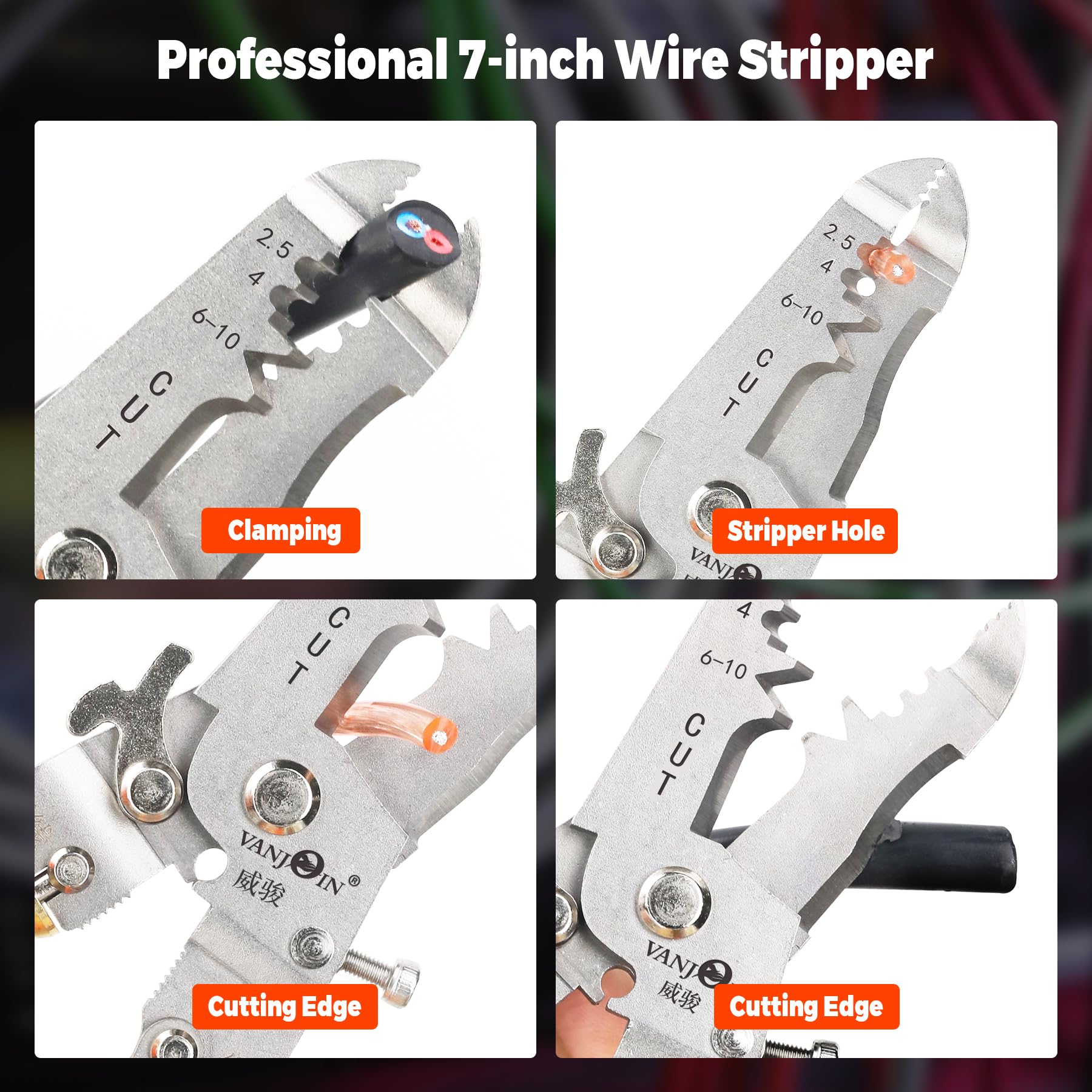 VANJOIN 7-Inch Wire Stripper & Crimper – Multi-Tool For Stripping, Cutting, And Crimping 22-10 AWG Cables