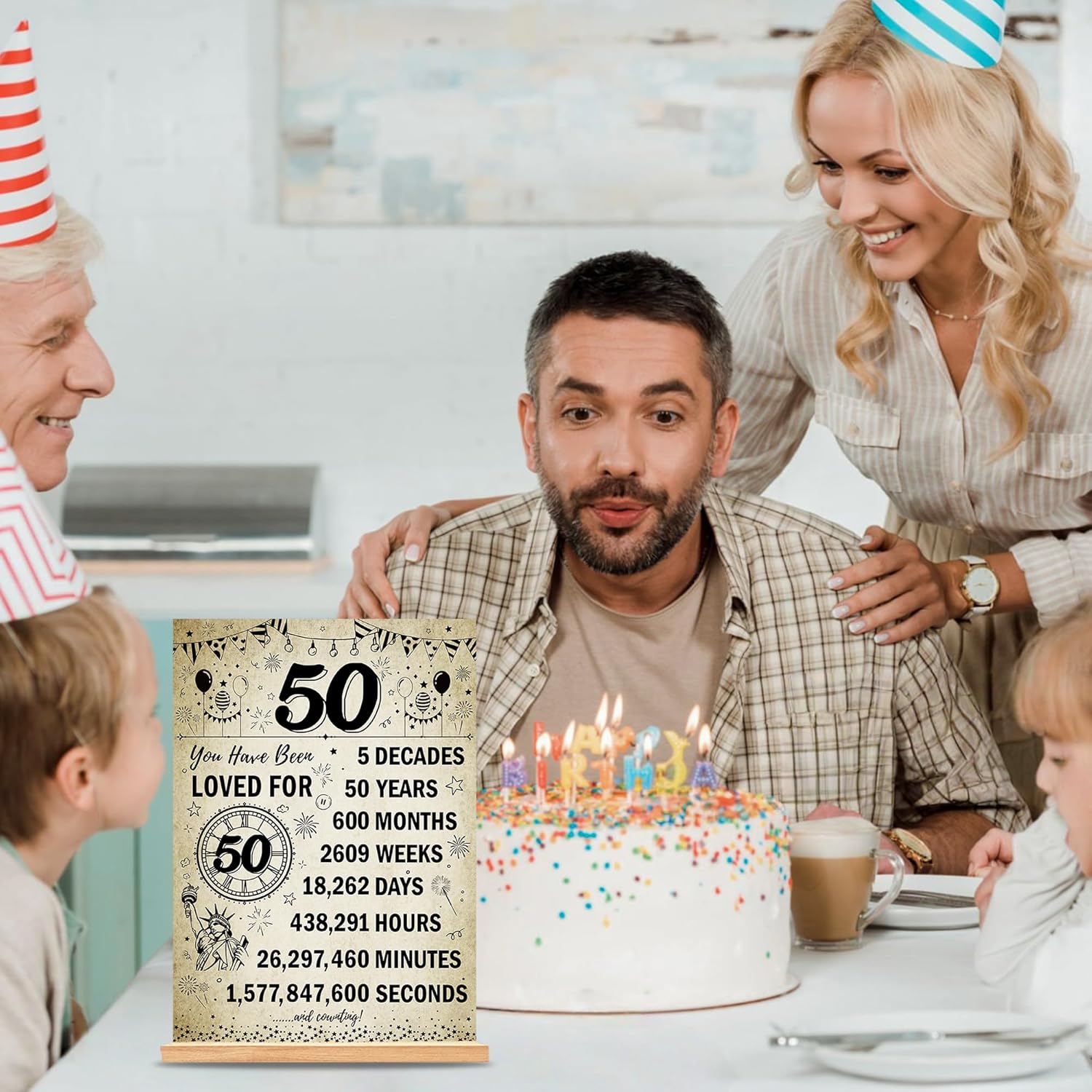 Vintage 50th Birthday Decorations for Men Women Wooden Two-Sided Vintage 50 Birthday Back in 1976 Poster Acrylic Table Sign with Stand 50 Year Old Anniversary Party Gifts Table Decor Display Holder - Image 5