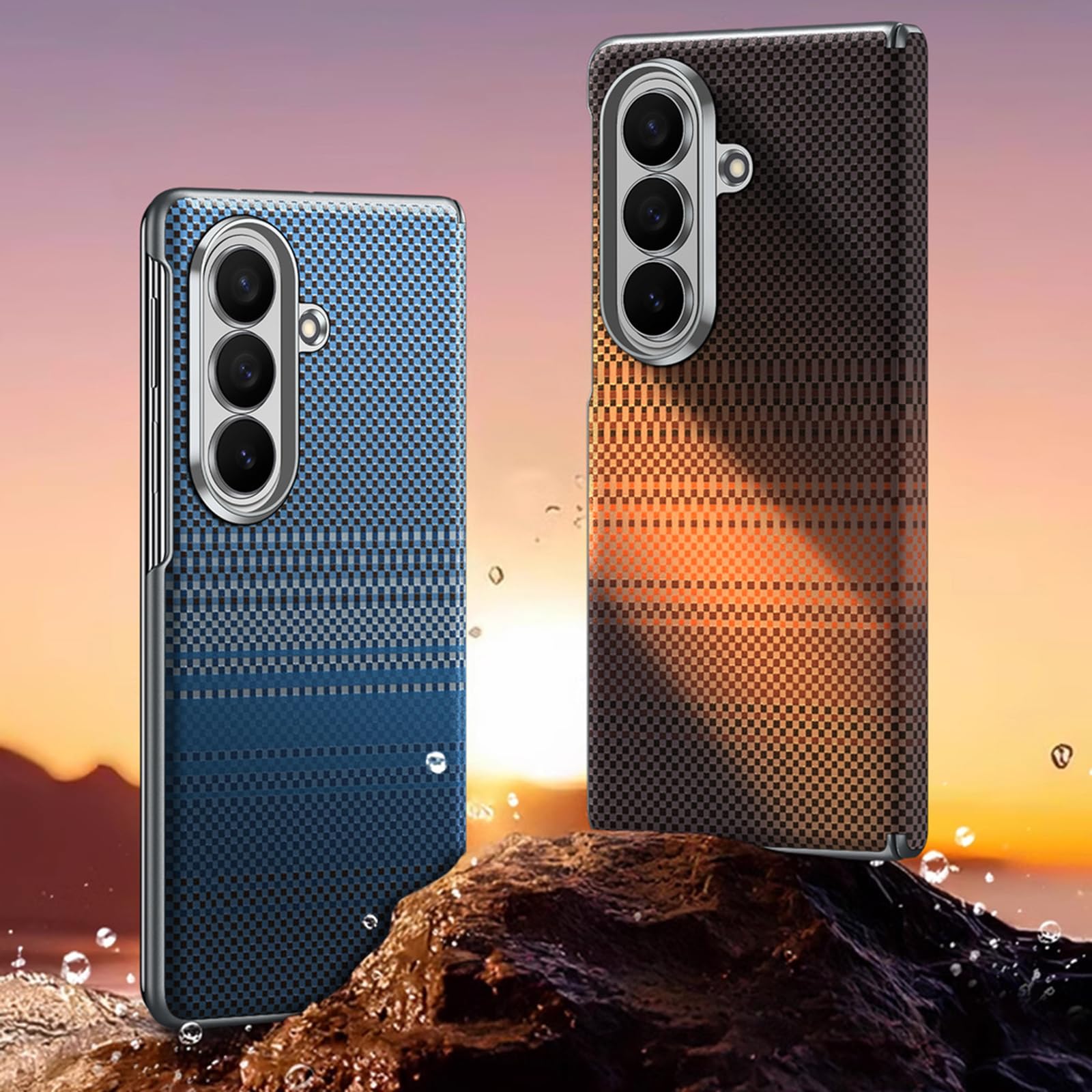 Magnetica Cover Per Samsung Galaxy Z Fold 8 Ultra, Pelle Guscio Posteriore | Fibra di Carbonio Modello Retro Protezione Cerniera Anti-Graffio Custodia Fodera in Microfibra,Blu,Fold 8 Ultra