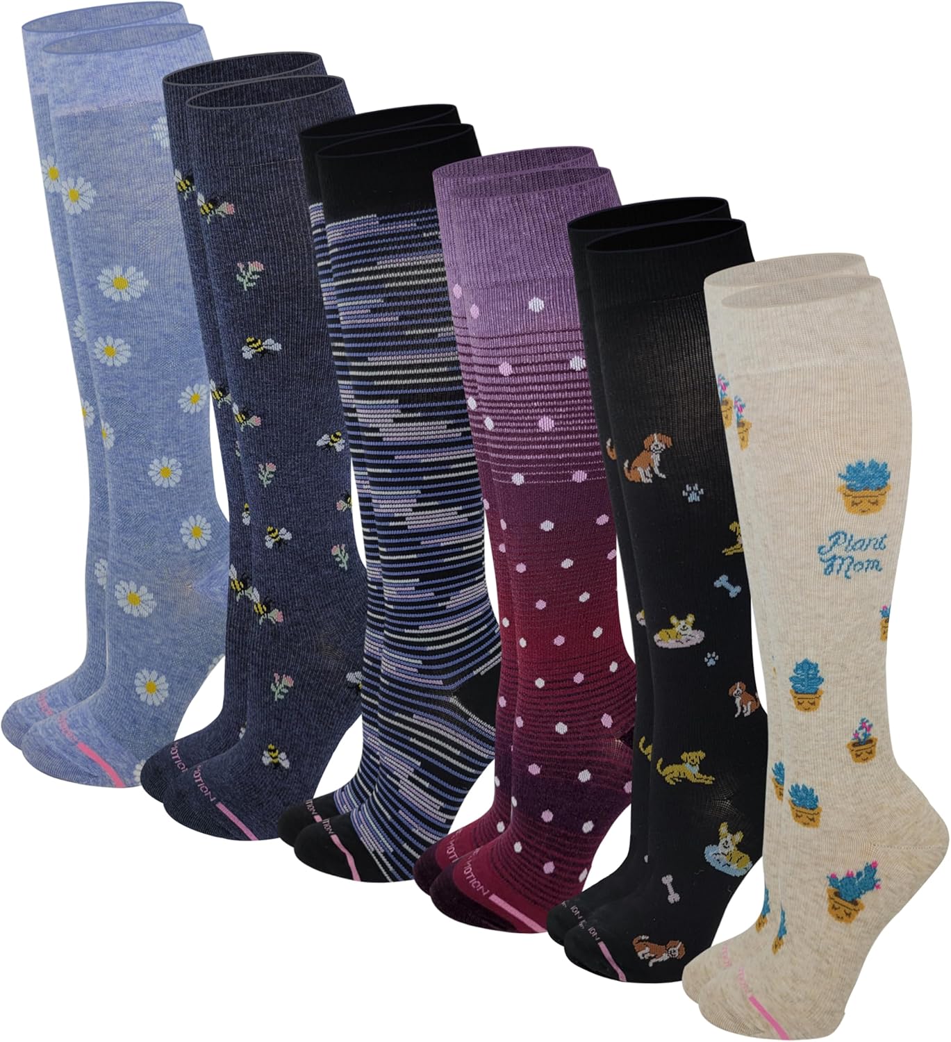 Dr. Motion Women 6 pairs pack everyday Graduted compression knee high socks