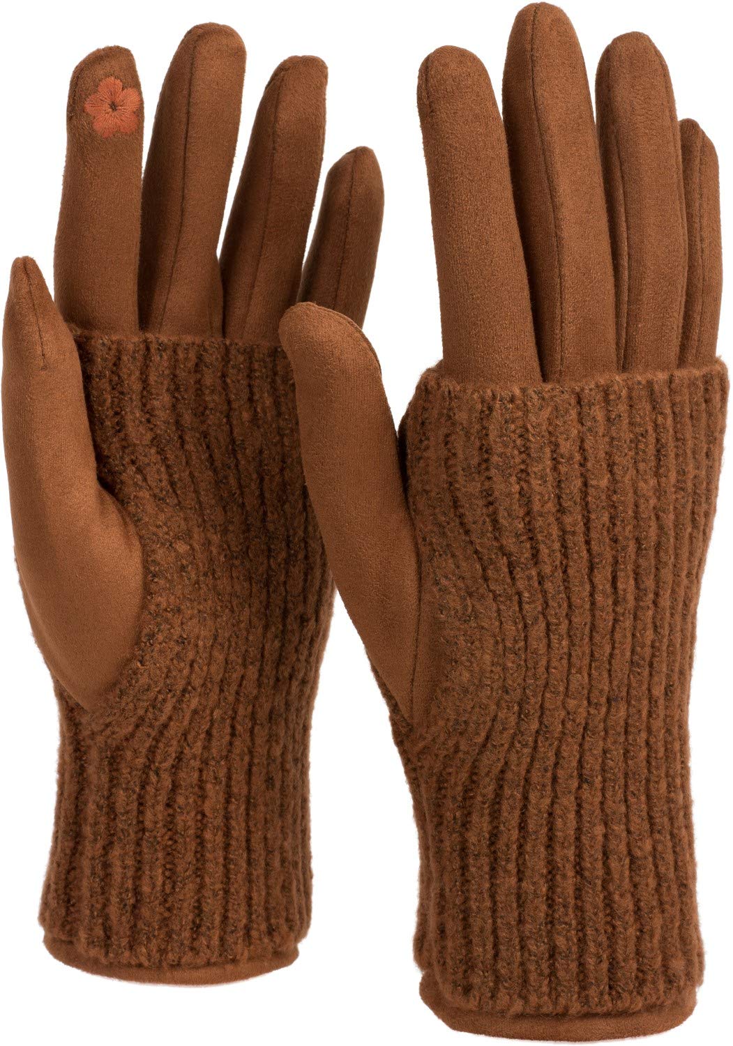 styleBREAKER Women's Cozy Touchscreen Gloves with Removable Knit Cuffs, Warm Winter Gloves for Icy Days 09010022, Colour:Cognac