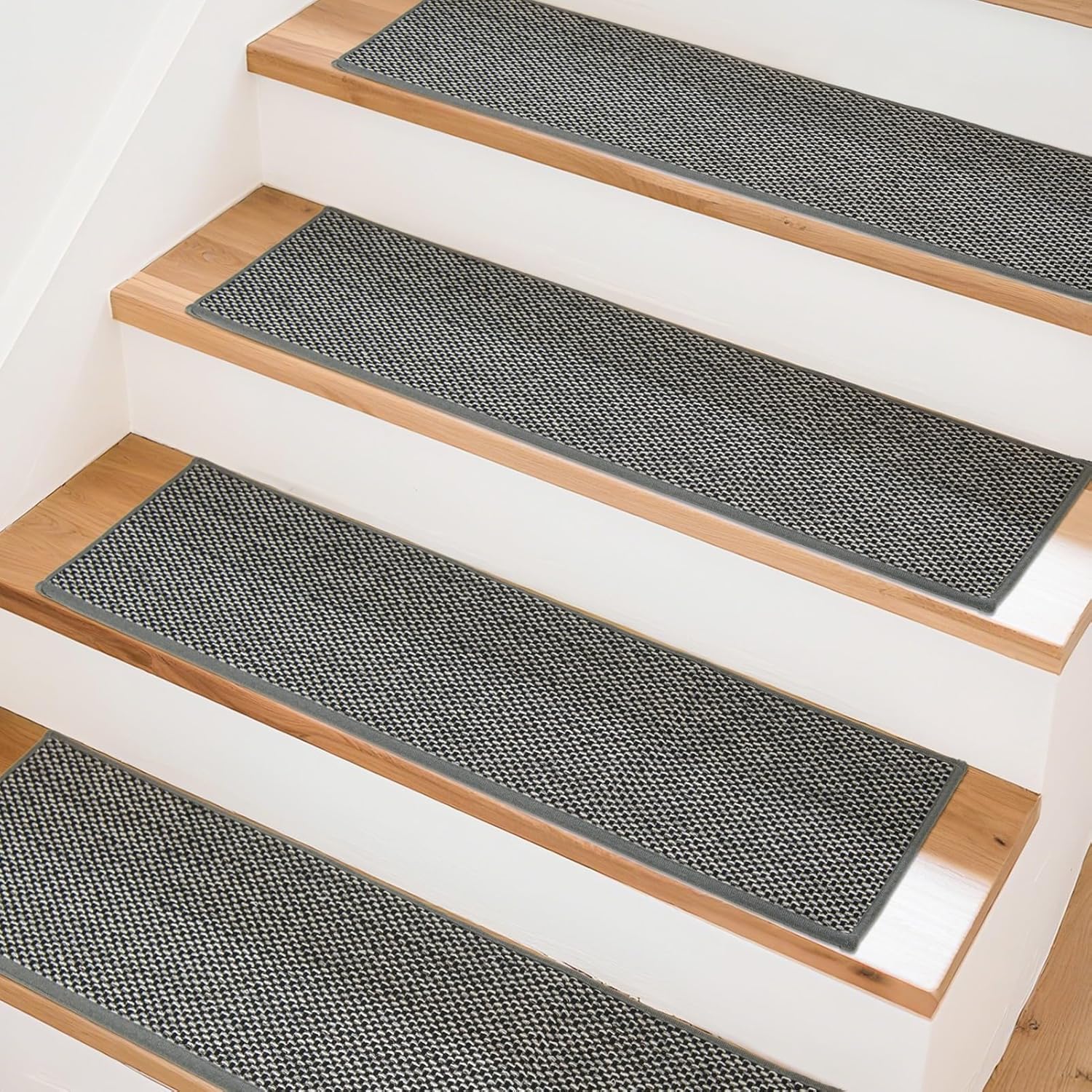 Art3d Stair Treads for Wooden Steps 15Pcs, 8" X 30" X 0.3" Non Slip Stair Runner Rugs with Reusable Adhesive for Elders Kids and Dogs, Machine Washable Peel and Stick Stair Treads Carpet, Black