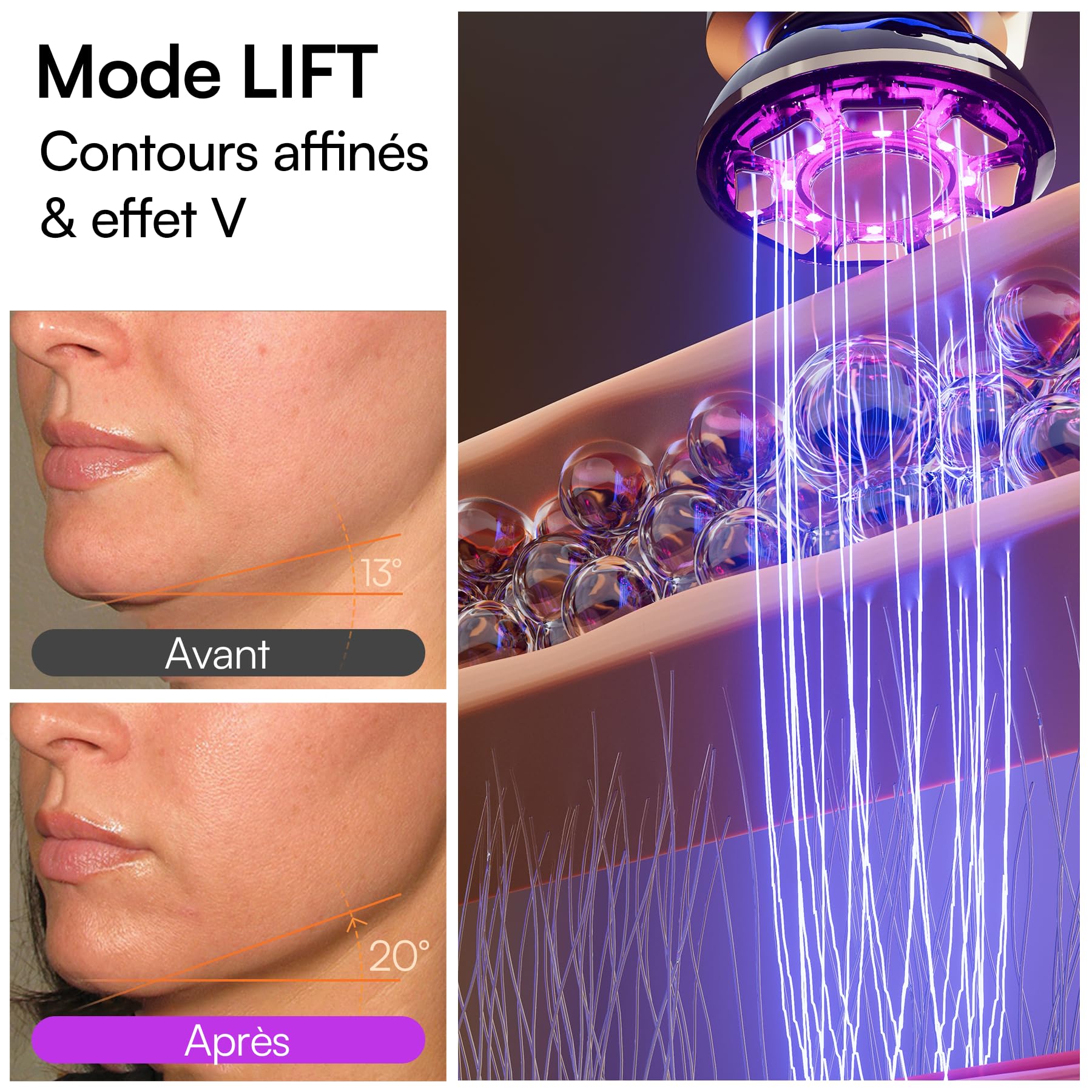 INIA Appareil de Lifting Visage Micro-courant & Luminothérapie - Soin Anti-Âge pour Raffermir et Lisser la Peau du Visage et du Cou - Réduction des Rides et Poches - Massage Facial
