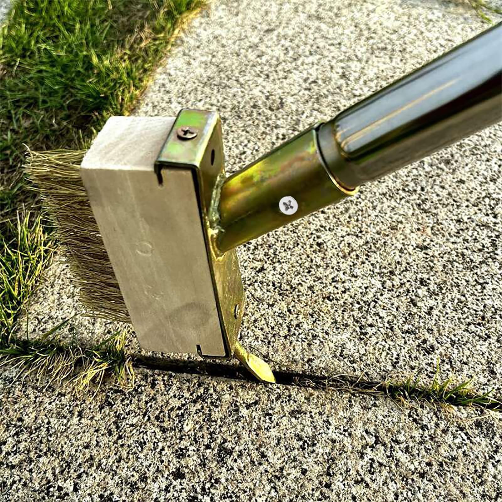 Ensemble d'outils de désherbage 2 en 1, crochet en acier inoxydable de 1,5 m et brosse en laiton, désherbant manuel pour pavés, allées, allées, fissures de jardin