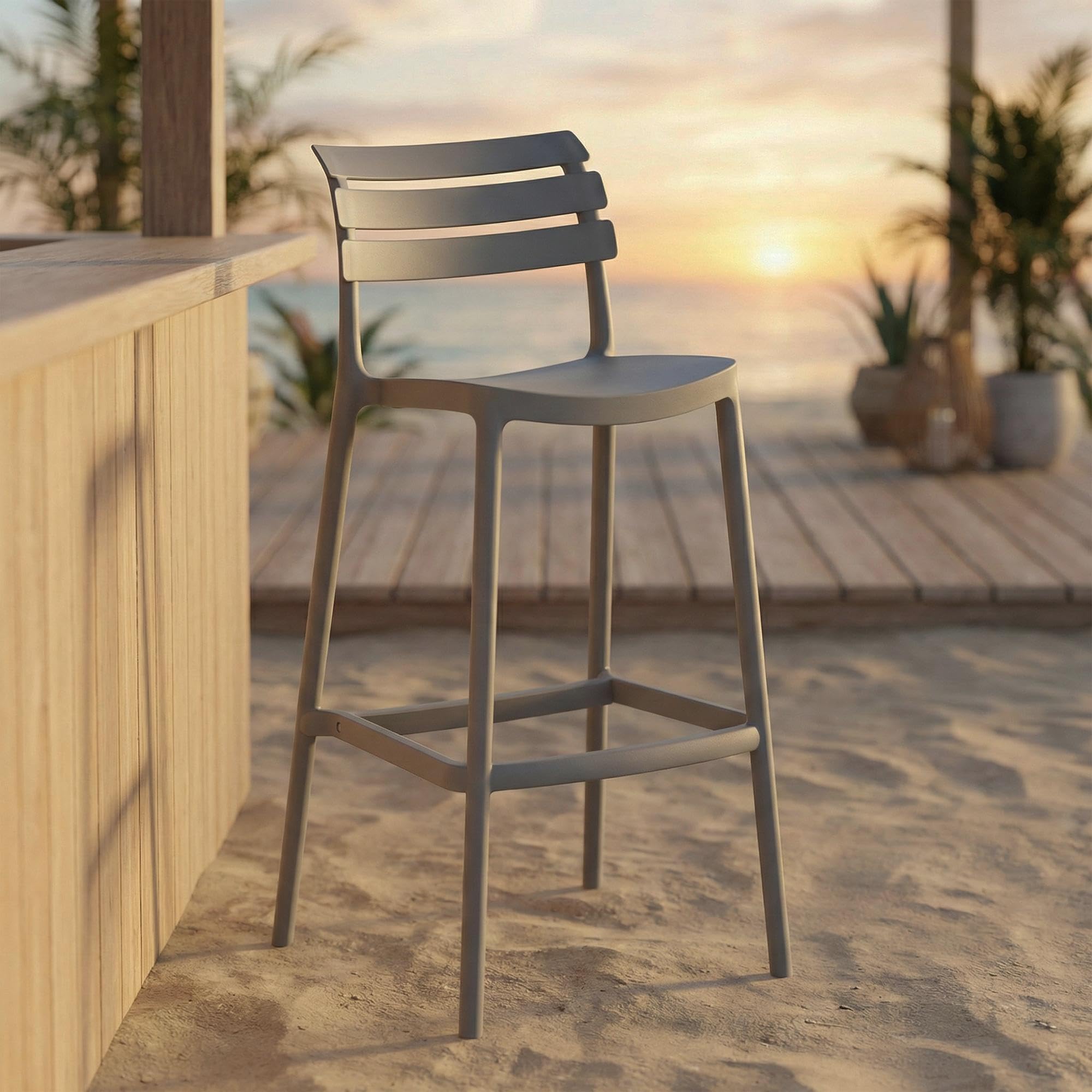 CLP Sgabello Alto con Schienale Rafan, Sgabello da Esterno in Plastica Resistente UV, 150 kg, Grigio Scuro