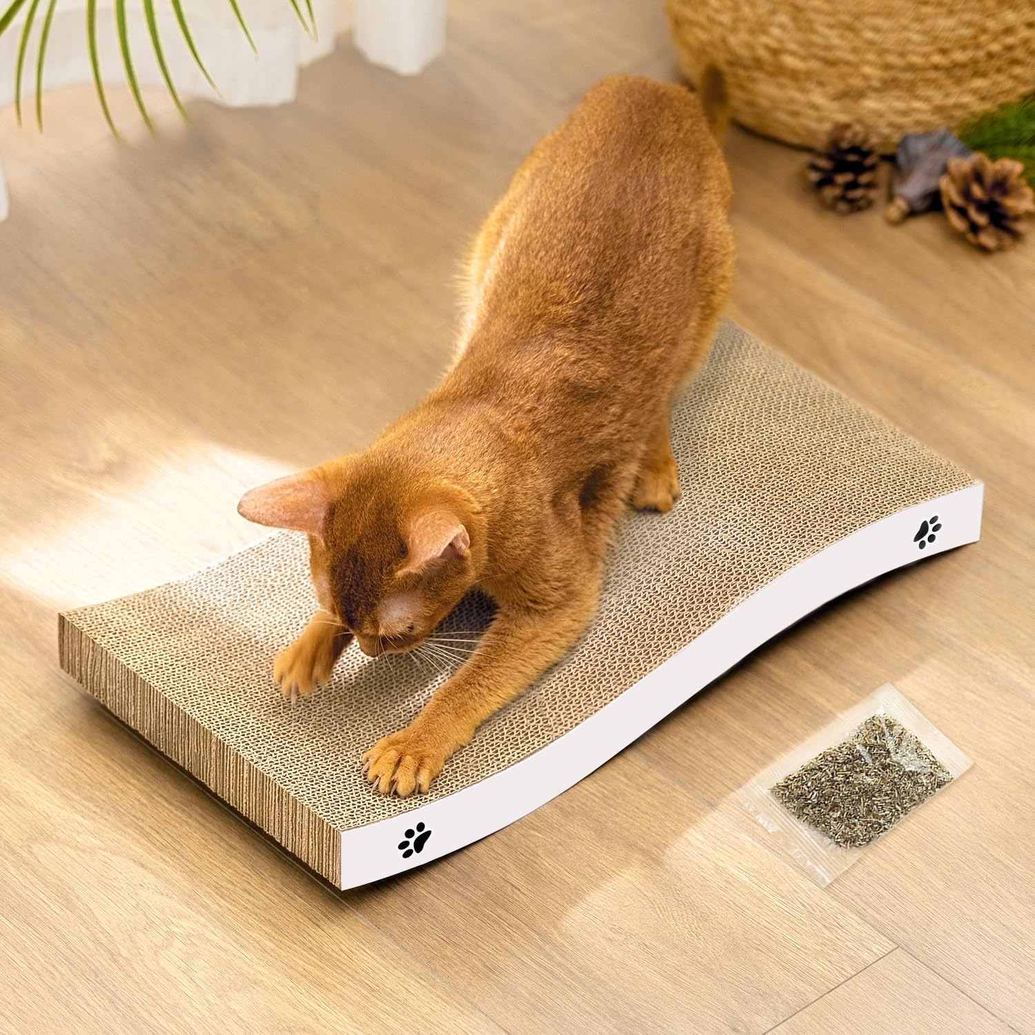 Cat Scratching Board, Durable Scratch Pad, Corrugated Cardboard Cat Scratcher for Indoor Cats, Heavy Duty, Double-Sided Usability, Recyclable with Catnip, Medium, 1 Pack