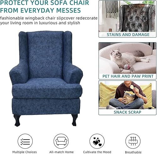 Miniatura 6 de KRFOONN Fundas elásticas para silla de alas con estampado, 2 piezas, fundas con respaldo de ala para silla, fundas suaves de elastano con respaldo