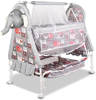 CREW4 Panda Jumbo Baby Cradle New Born Baby Sleep Swing Cradle/Mattress &amp; Wheels and Cradle for 0-13 Months Baby Boys and ...