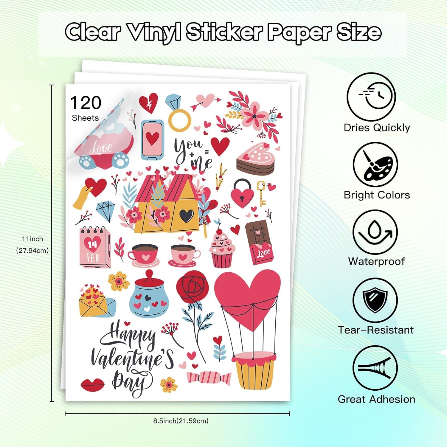 120 Sheets Printable Clear Vinyl Sticker Paper for Inkjet Printers, Transparent Paper of 8.5x11"DIY Personalized Self-adhesive Paper That Is Tear Resistant, Waterproof Labels, Easy to Cut
