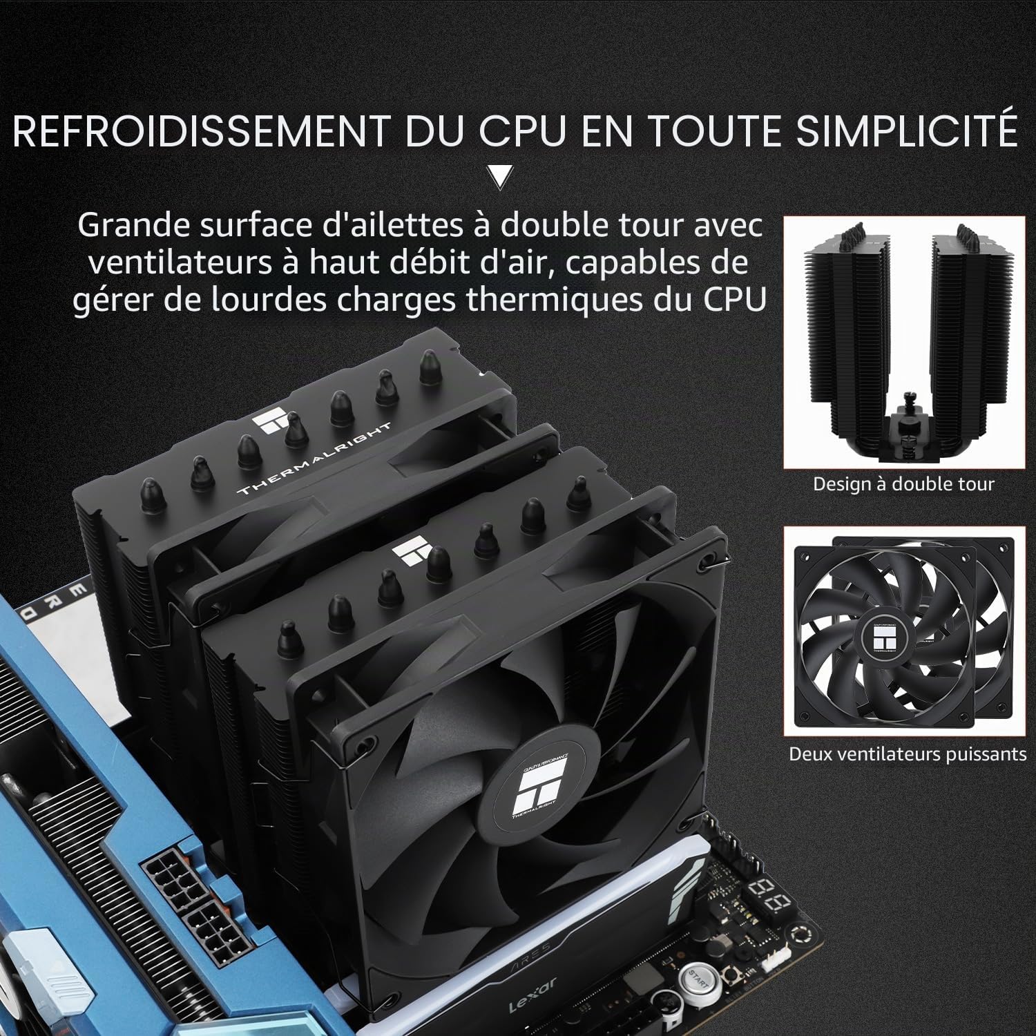 Thermalright Phantom Spirit 120 SE Black Ventilateur de processeur, double TL-C12B V2 PWM et double tour, 7 caloducs, pour AM4/AM5&Intel LGA1851/1700/115X/1200 Noir