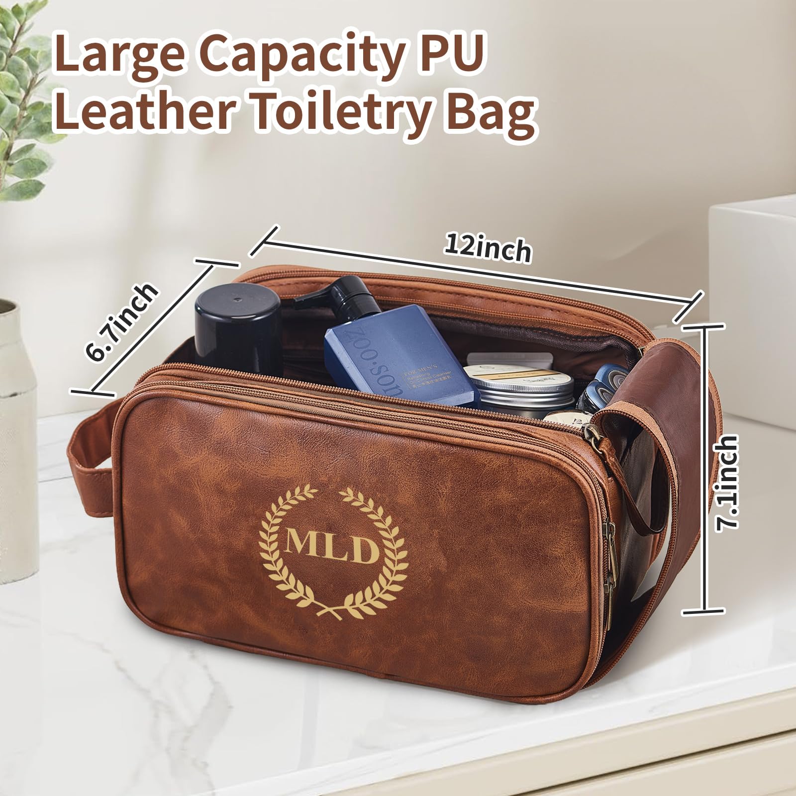 Borsa da toilette in pelle personalizzata da uomo, grande kit dopp da viaggio, organizer per articoli da toeletta impermeabile, borsa cosmetica in pelle PU, regalo personalizzato inciso al laser per