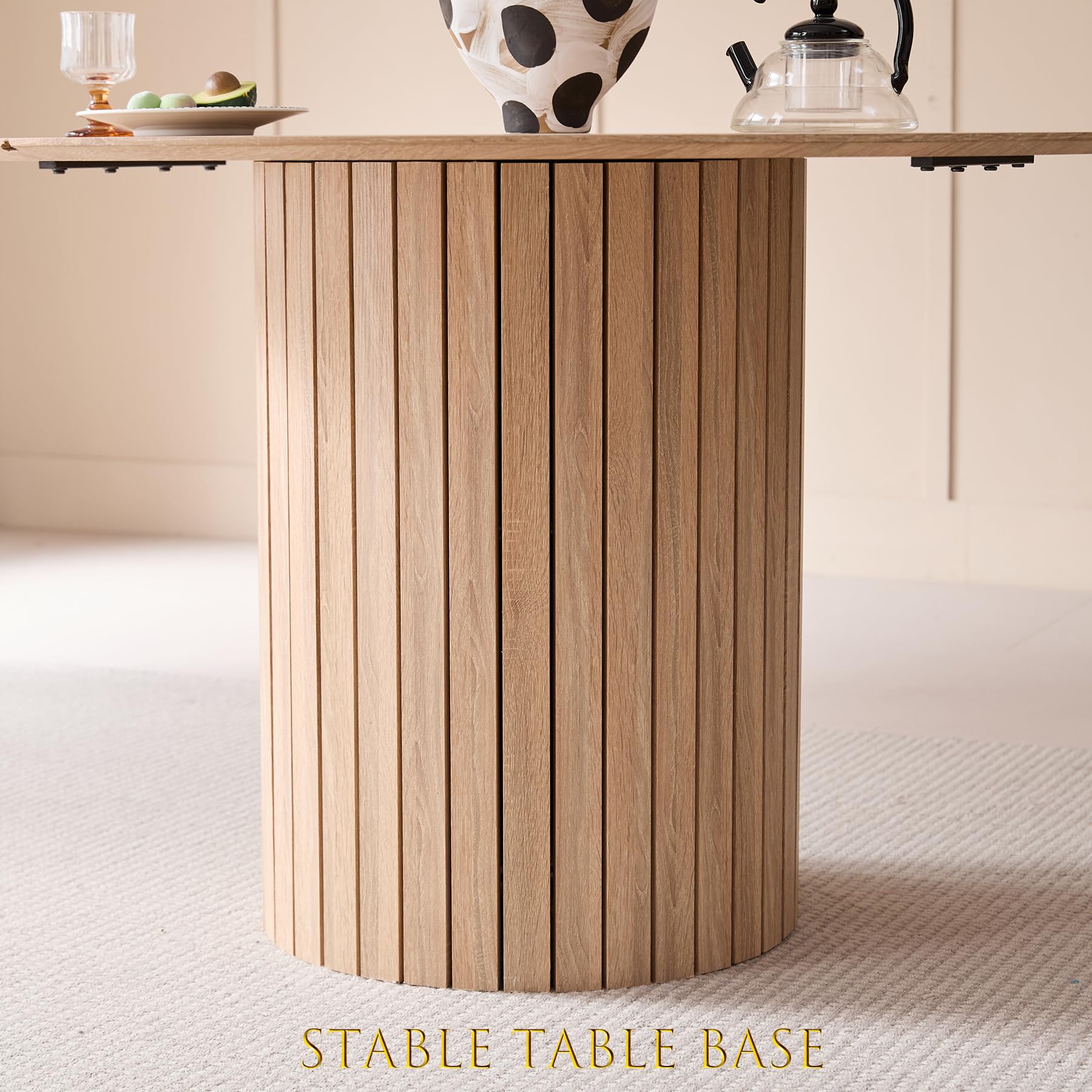 GrandCA HOME Table à Manger Ronde, Table de Cuisine Moderne 120 cm, Table de Salle à Manger avec Base Ronde en Bois, Grand Plateau en MDF pour 4 à 6 Personnes, Marron Clair