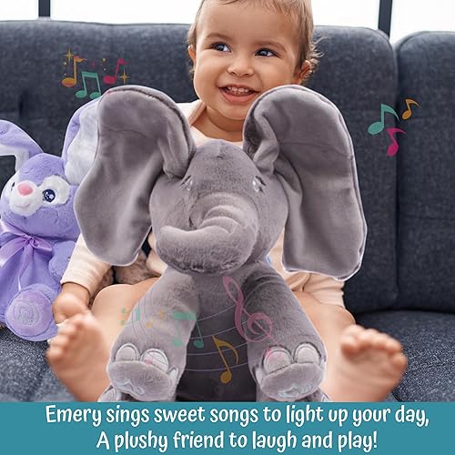 Miniatura 14 de Dimple Kaia Peek A Boo Elefante de juguete, animal de peluche interactivo con orejas móviles, animal de peluche musical para bebés y niños pequeños