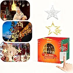 Luzes de Natal Cortina 3.5m Pisca Pisca com 12 Lâmpadas Estrela, 8 Modos de Iluminação e Conexão em Série Decoração para Varanda, Quarto, Interior e Exterior (220V)