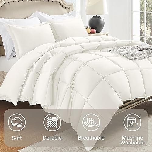Miniatura 2 de Juego de edredón blanco marfil, tamaño individualindividual XL (66 x 92 pulgadas), 2 piezas para todas las estaciones, juego de edredón individual