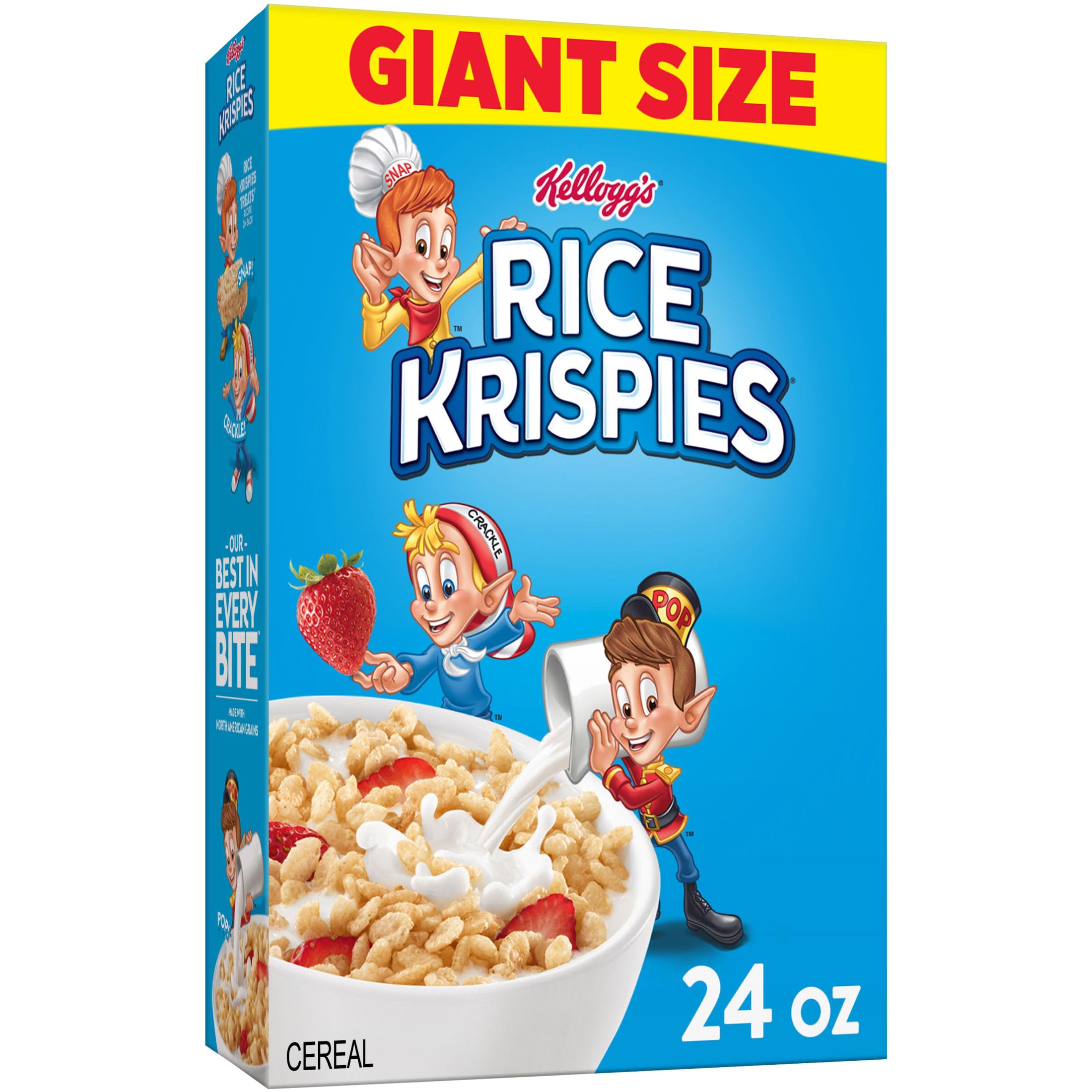 Kellogg's RICE KRISPIESCold Breakfast Cereal, 8 Vitamins and Minerals, Rice Krispies Treats, Giant Size, Original, 24oz Box (1 Box)