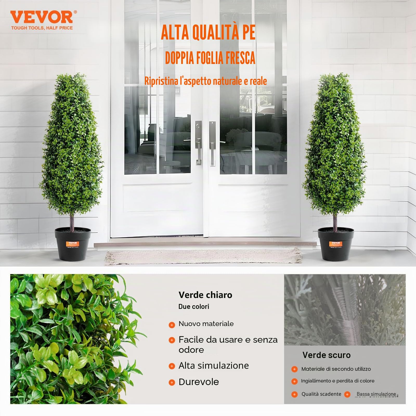 VEVOR Albero di Bosso Artificiale Topiario, 91,4 cm Altezza, 2 Pezzi, Alberi di Bosso Finti, Pianta Artificiale Verde con Foglie, Vaso, Decorazione, Set di Verde con Protezione UV per Arredamento