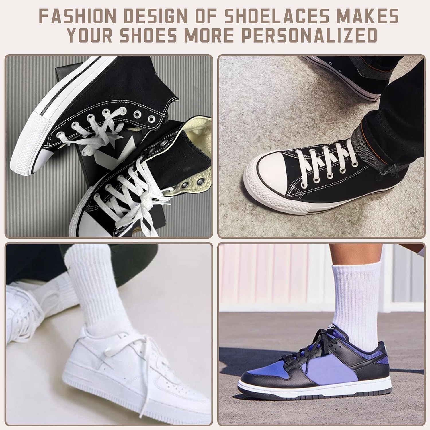 2 Pairs Wide Shoelaces for Converse High Tops, Elastic Replacement Flat Shoe Laces for Sneaker