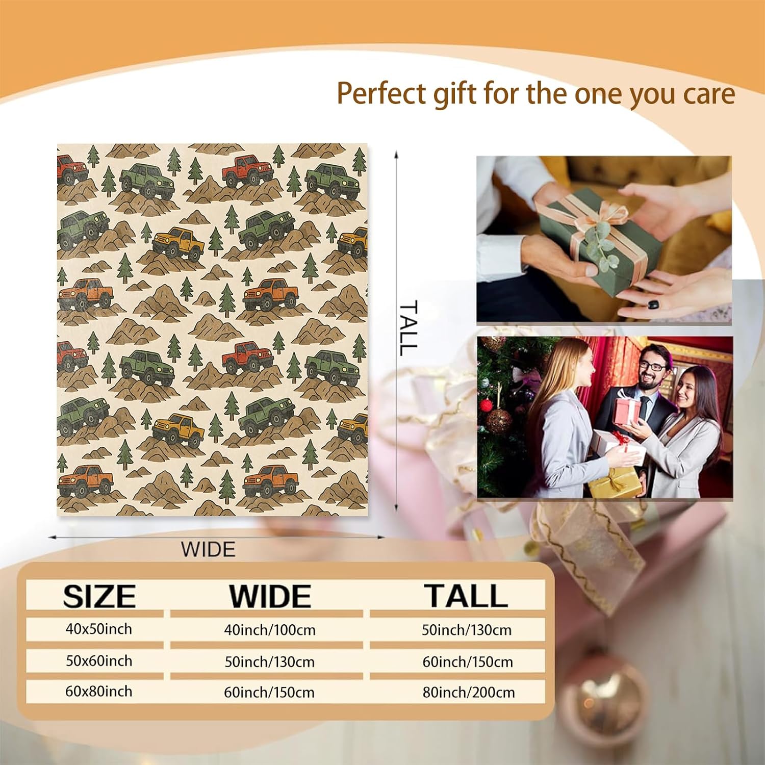 Off-Road Car Blanket Gifts for Women Girls Kids, Soft Warm Lightweight Flannel Mountain Adventure Throw Blankets for Bedroom Living Room Home Sofa Couch Camping Decor 50" x 60", Tree Throws