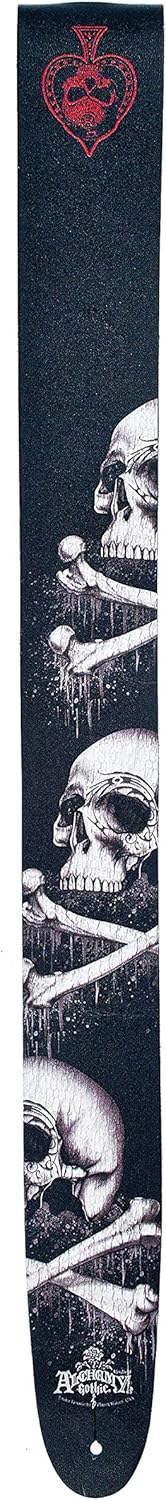 D'Addario Accessories Leather Guitar Strap - Electric Guitar Strap, Acoustic Guitar Strap, Acoustic Electric Guitar Strap & Bass Guitar Strap - Alchemy Gothic Collection - Blackbloods Skull