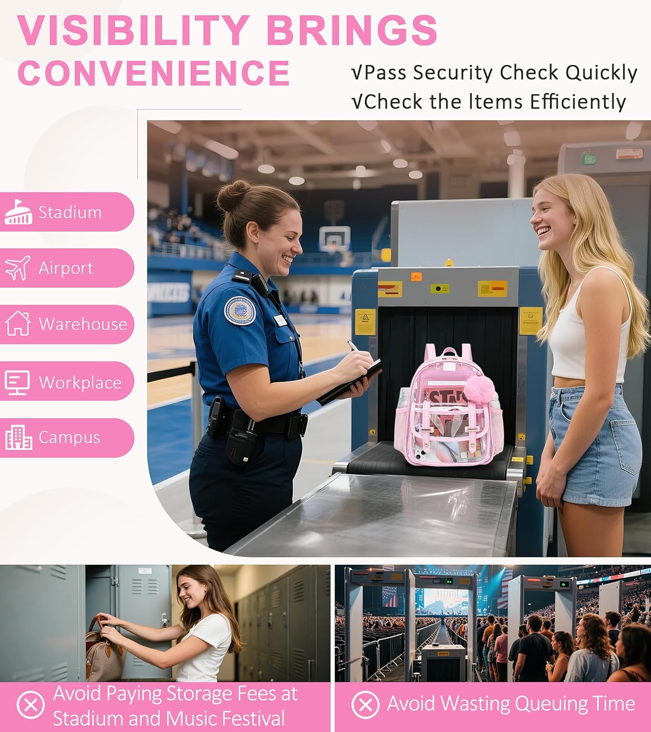 Clear Backpack for Stadium Events, Small Transparent Backpack Mini See Through Bookbag for Women Girls for Concert - Image 5