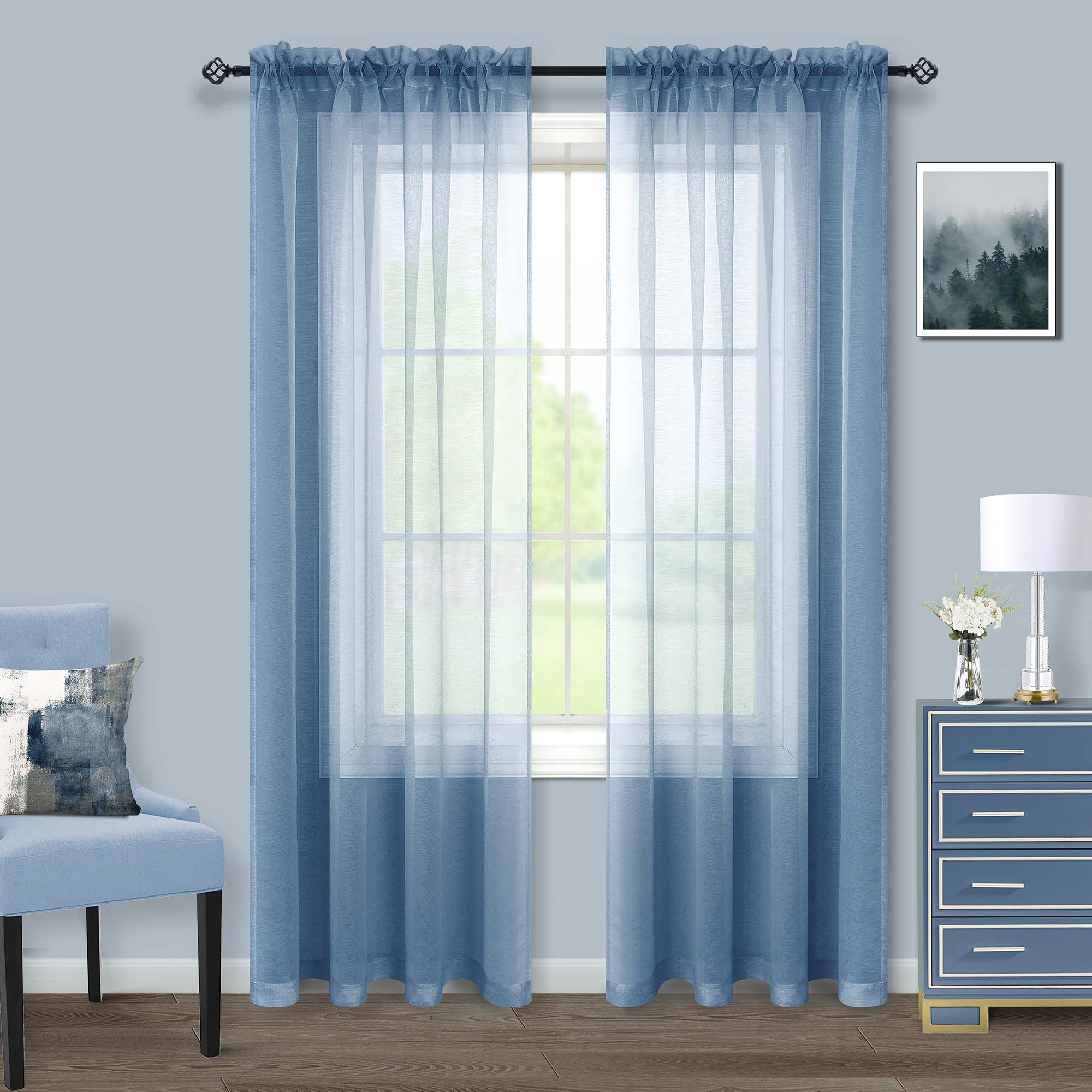 Pitalk Dusty Blue Curtains 84 Inch Length for Living Room 2 Panel Sets Rod Pocket Elegant Decor Summer Airy Breathable Sheer Window Curtains for
