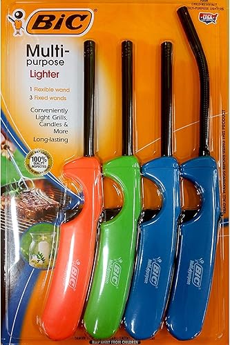 BIC Encendedor multiusos de edición clásica y flexible, ideal para chimenea y velas, colores surtidos, paquete de 4 (los colores pueden variar)