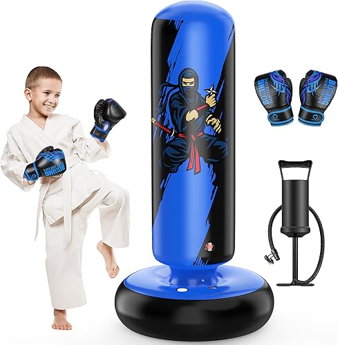 Miniatura 9 de QPAU Saco de boxeo estable más grande para niños, bolsa de boxeo inflable de 66 pulgadas con juego de guantes de boxeo, regalo ideal para niños de 5