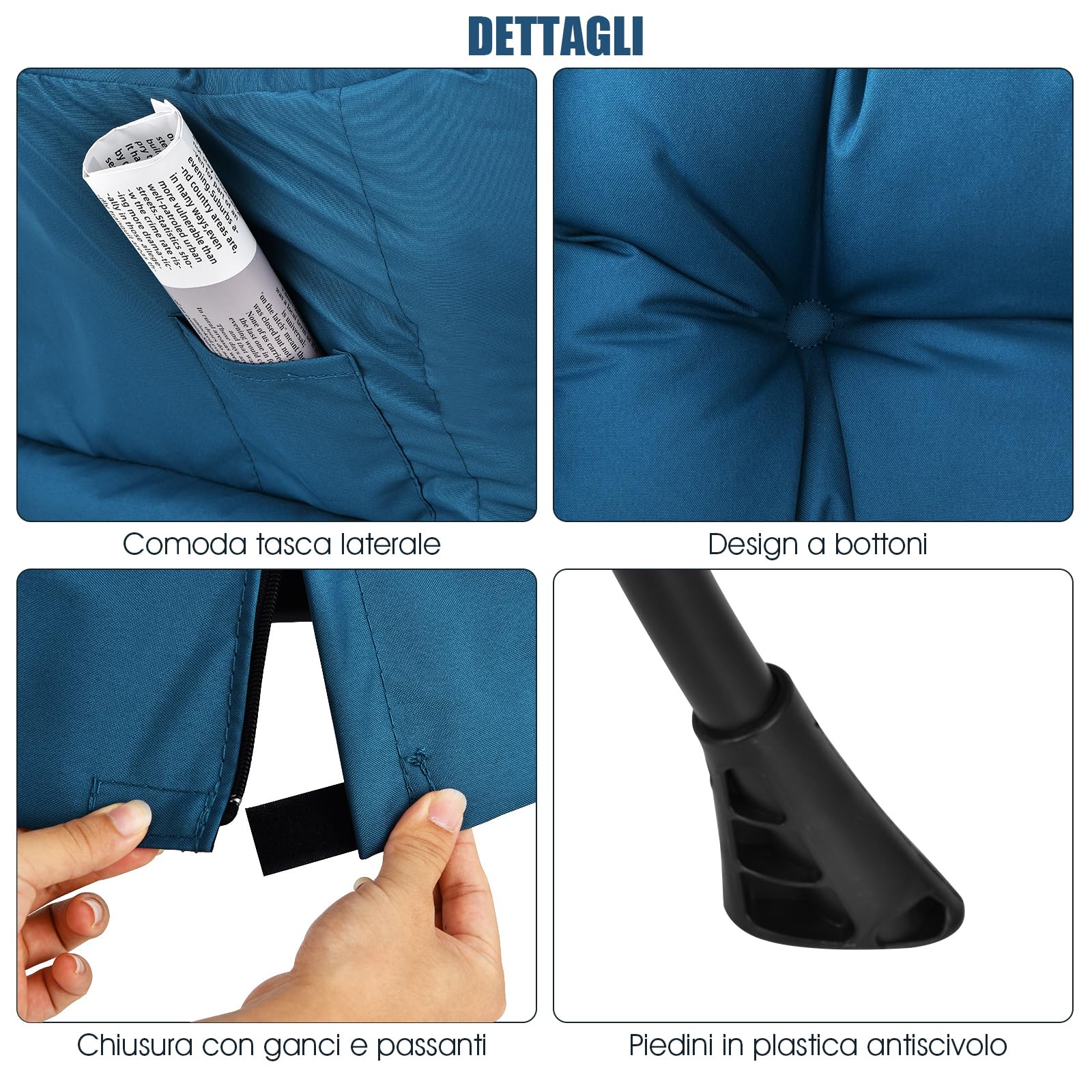 COSTWAY Poltrona Relax, Poltrona da Lettura, con Schienale e Seduta Imbottiti, Braccioli e Tasca di Stoccaggio, per Soggiorno, Camera da Letto, Portata 115 kg (Blu)