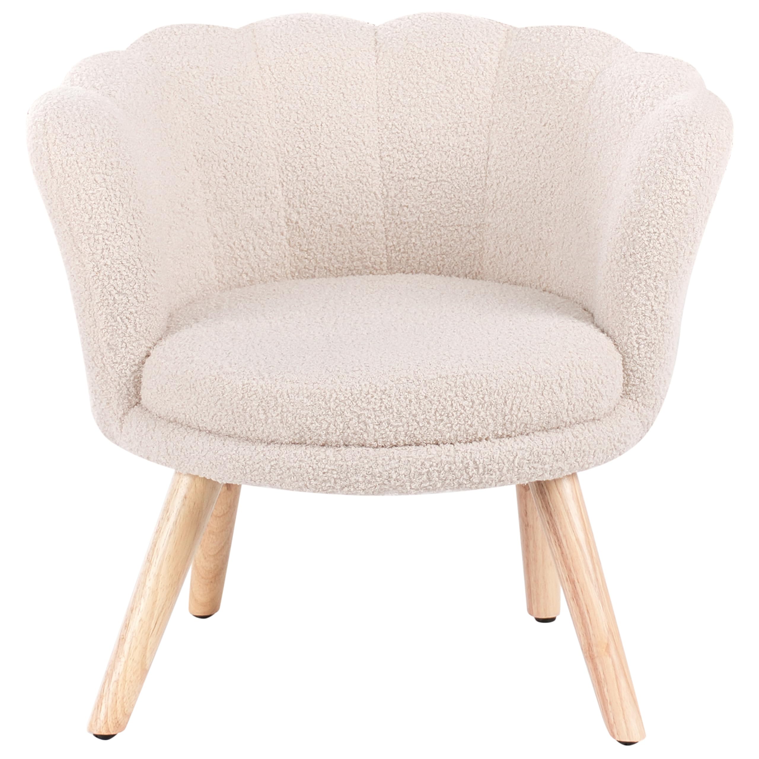Kindersessel Polstersessel Bouclé für Kinder Holzbeine Hellbeige Halby