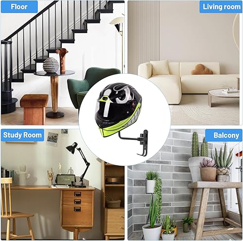 Miniatura 7 de DBREAKS Soporte para casco de motocicleta, soporte de pared, soporte de casco de metal de rotación de 180 con ganchos, soporte de suspensión de