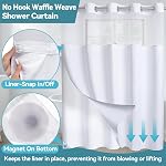 Conbo Mio Fabric Waffle Weave Hotel Shower Curtain with Snap in Liner for Bathroom Waterproof Machine Washable Shower Curtain (Waffle-White, 71" W x 74" H)