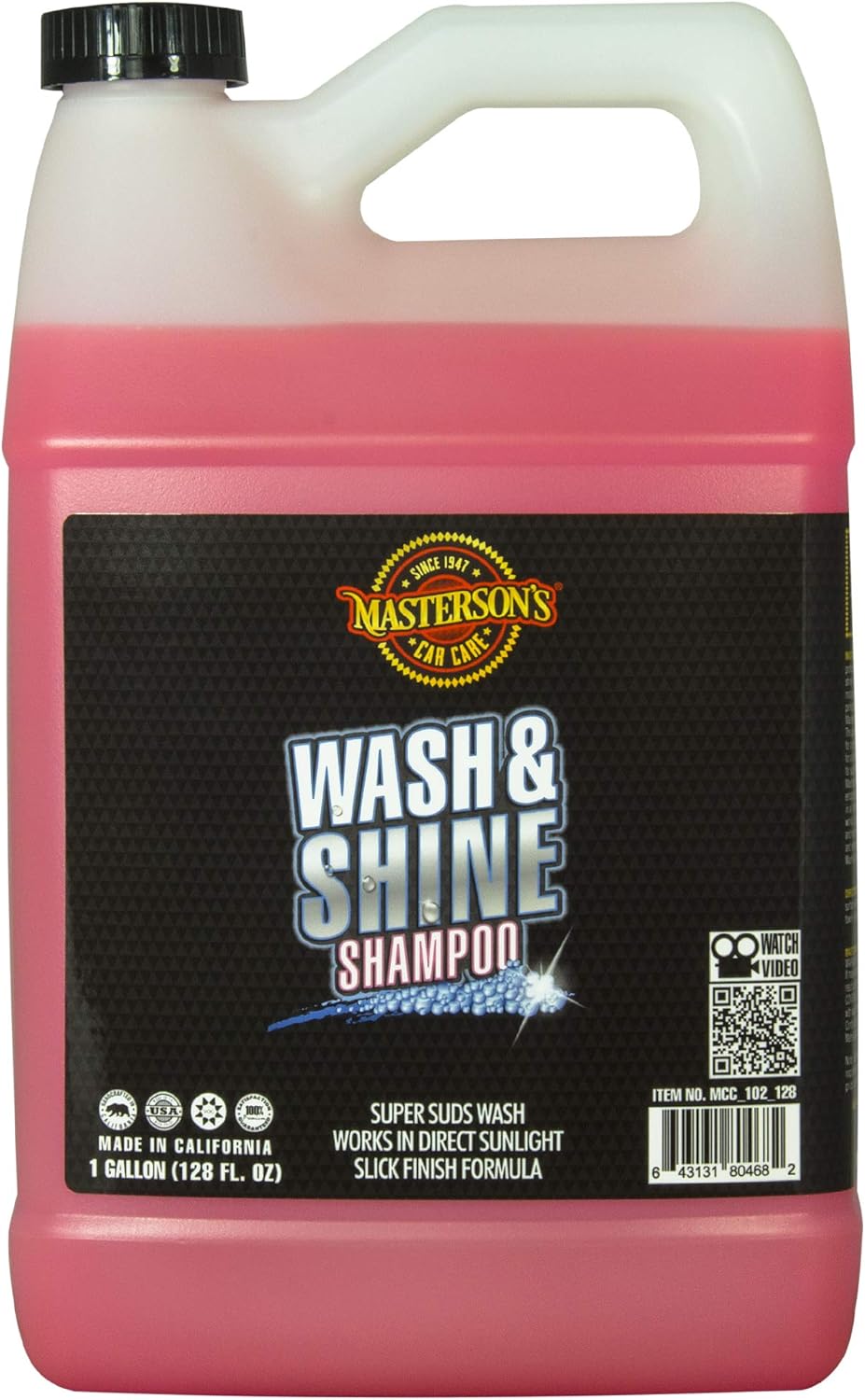 MASTERSON'S CAR CARE MCC_102_128 Wash & Shine Shampoo - Premium Car Wash Soap - Works With Foam Cannons, Foam Guns, Bucket Washes, and Power Washers (1 Gallon)