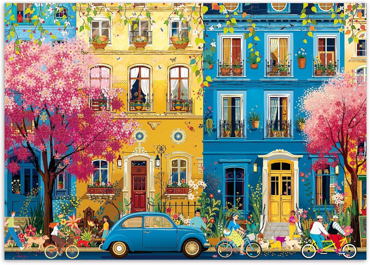 1000 Piece Puzzle for Adults, Floral Spring Street Puzzle, Funny Spring Romantic Puzzles, Challenging 1000 Pieces Jigsaw Puzzles for Friends Family