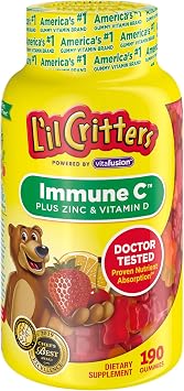 Lil Critters Fiber Daily Gummy Supplement for Kids, for Digestive Support, Berry and Lemon Flavors & Immune C Daily Gummy Supplement Vitamin for Kids, for Vitamin C, D and Zinc for Immune Support