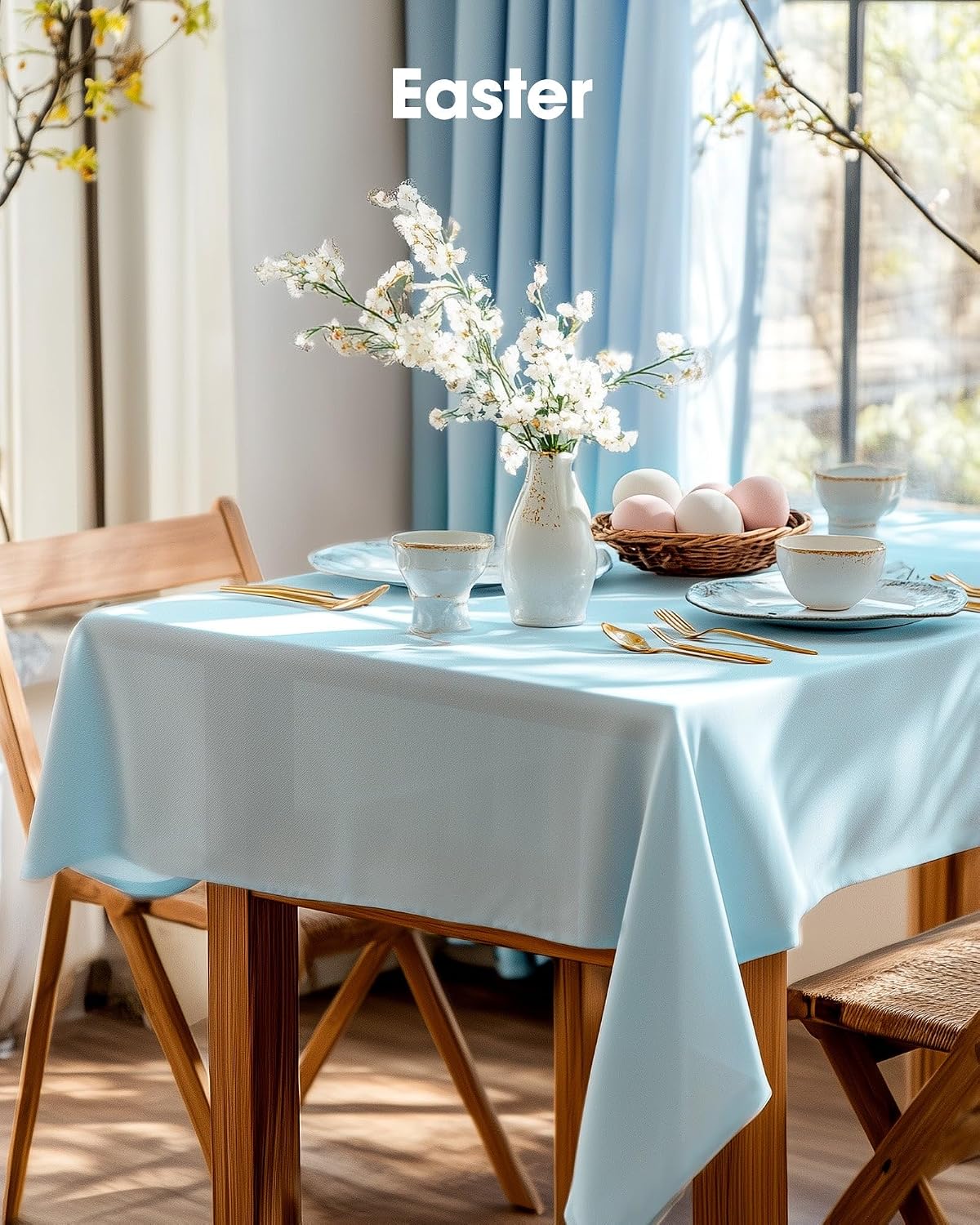 Pureegg Plastic Table Cloth Disposable 10 Pack, 54 x 108 Inch Table Cloths, Easter Party, Picnic, Wedding, Decorative Tablecloths, Rectangle, Baby Blue Plastic Cover, Leakproof & Sturdy, Light Blue thumbnail