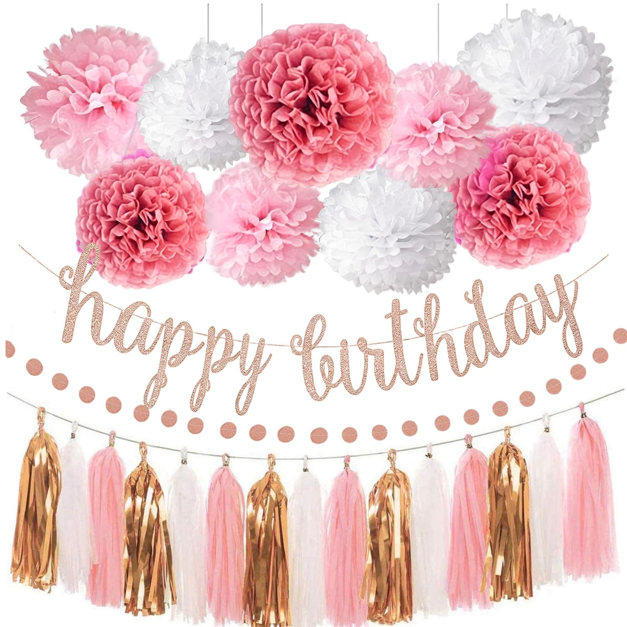 Pink Birthday Decorations for Girls Women Party Birthday and Wedding