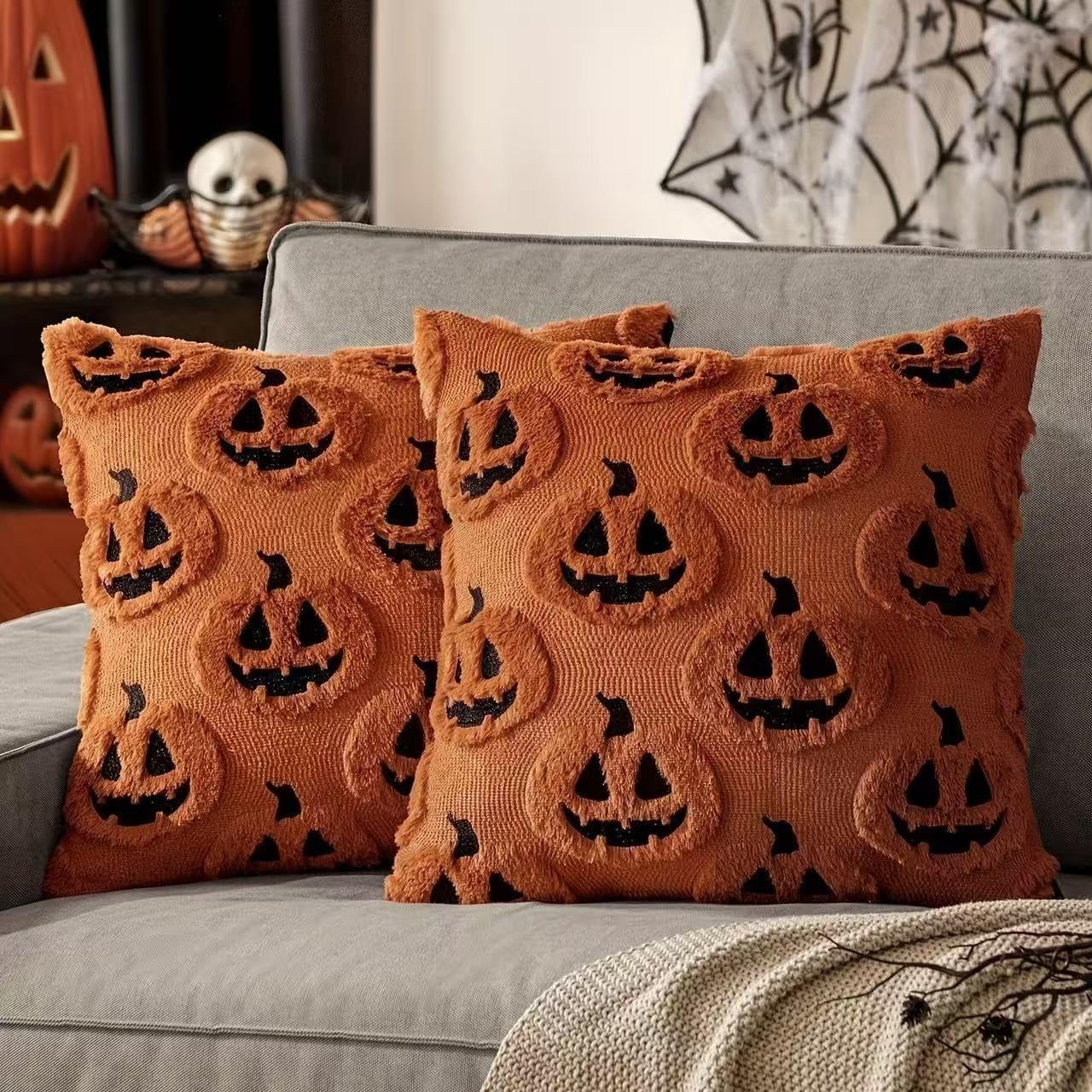 Housses coussin Halloween peluche douce lavables pour rafraîchir un canapé fatigué