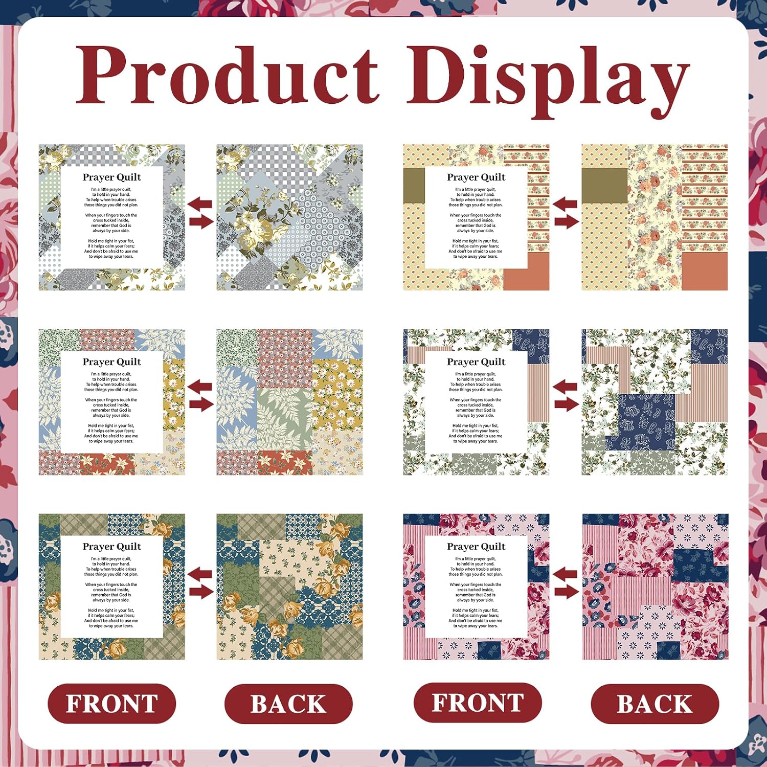 Prayer Quilt with Cross Inside - 6 Pcs Vintage Mini Prayer Cloth, Pocket Scripture Prayer Quilt Squares, Christian Gifts for Women, Christmas Appreciation Gifts for Church Pastor Grandparents
