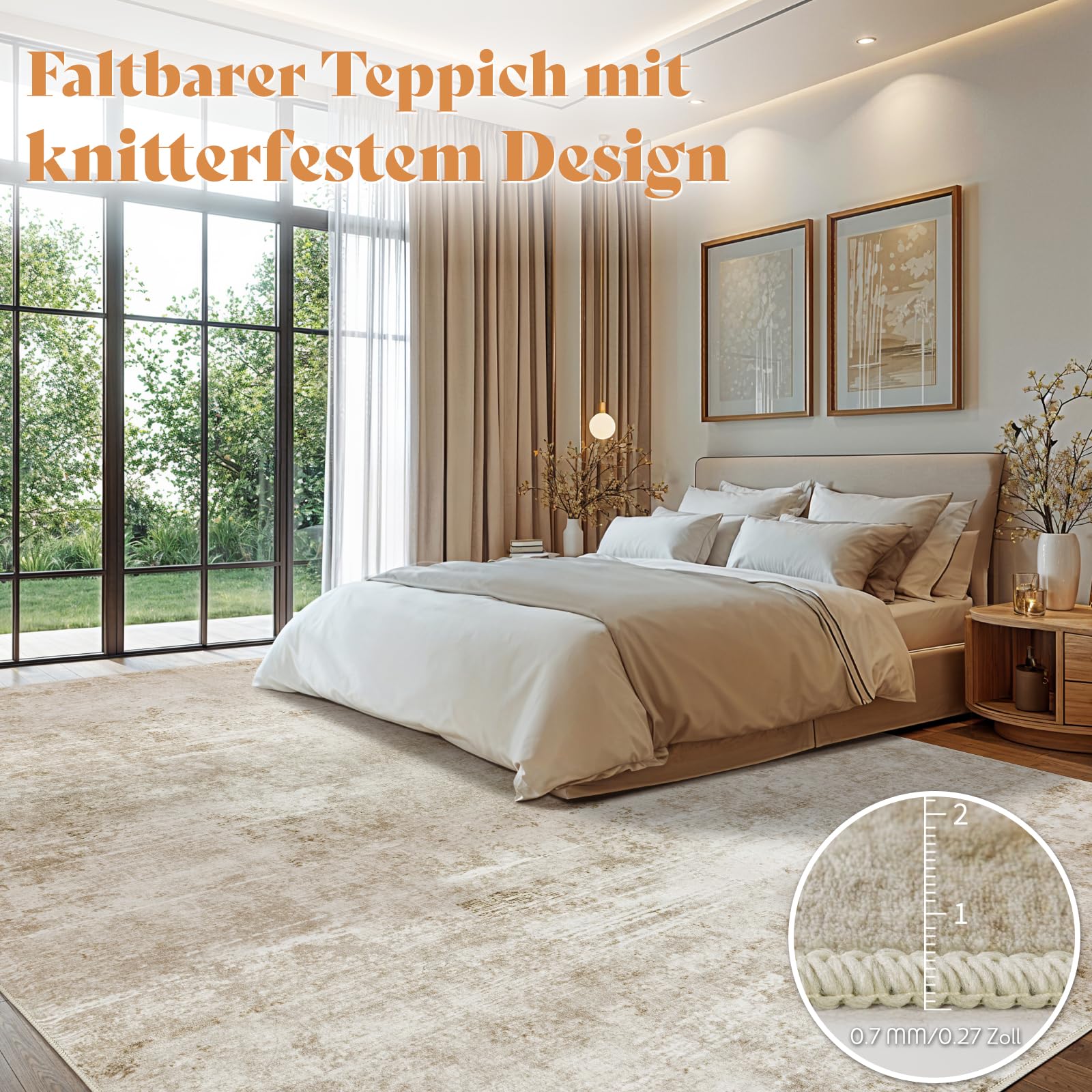 DEITAS Modernem Abstrakte Teppich Wohnzimmer 160x230cm, Ultraweicher Kunstwolle Kurzflor Carpet, Waschbar rutschfest Teppich für Schlafzimmer und Esszimmer, Büro, Beige