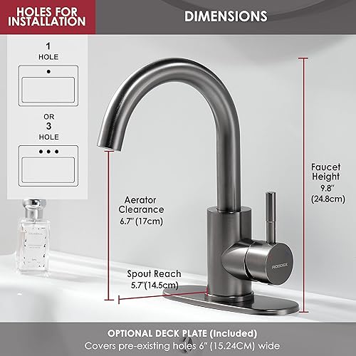 Miniatura 3 de RODDEX Grifo de fregadero de barra húmeda de acero inoxidable con un orificio giratorio 360 con placa de cubierta de 3 agujeros, pequeño y moderno