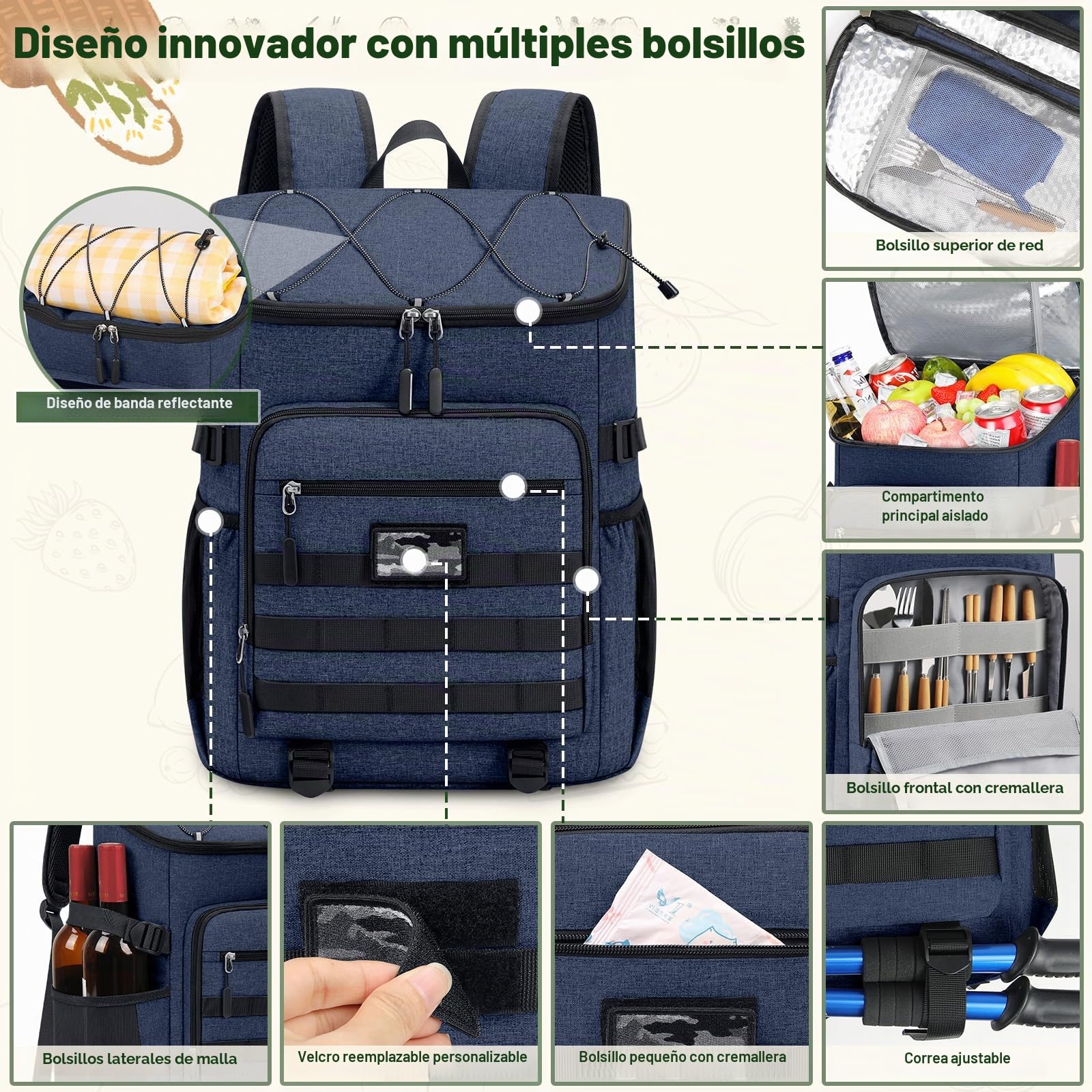 NEWHEY Mochila Térmica 30L Impermeable Almuerzo Gran Capacidad Mochila Nevera Isotermica Bolsa Picnic Duradera y Ligera para Exteriores Trabajo Camping Playa Senderismo