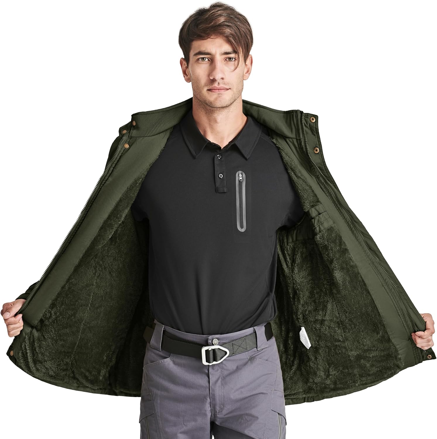 CRYSULLY Men's Winter Jacket Cotton Military Jackets Fleece Lined Thick Warm Cargo Coats Multi-Pocket Outwear with Hooded - Image 2