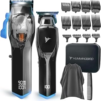 HUMMINGBIRD Pro Series Hair Clippers and Trimmer Set 9,000 RPM Brushless Motor, DLC Blade, Zero-Gapped T-Blade Trimmer, Cordless USB-C Rechargeable, Super Torque, Carry Case, Professional Barber Kit