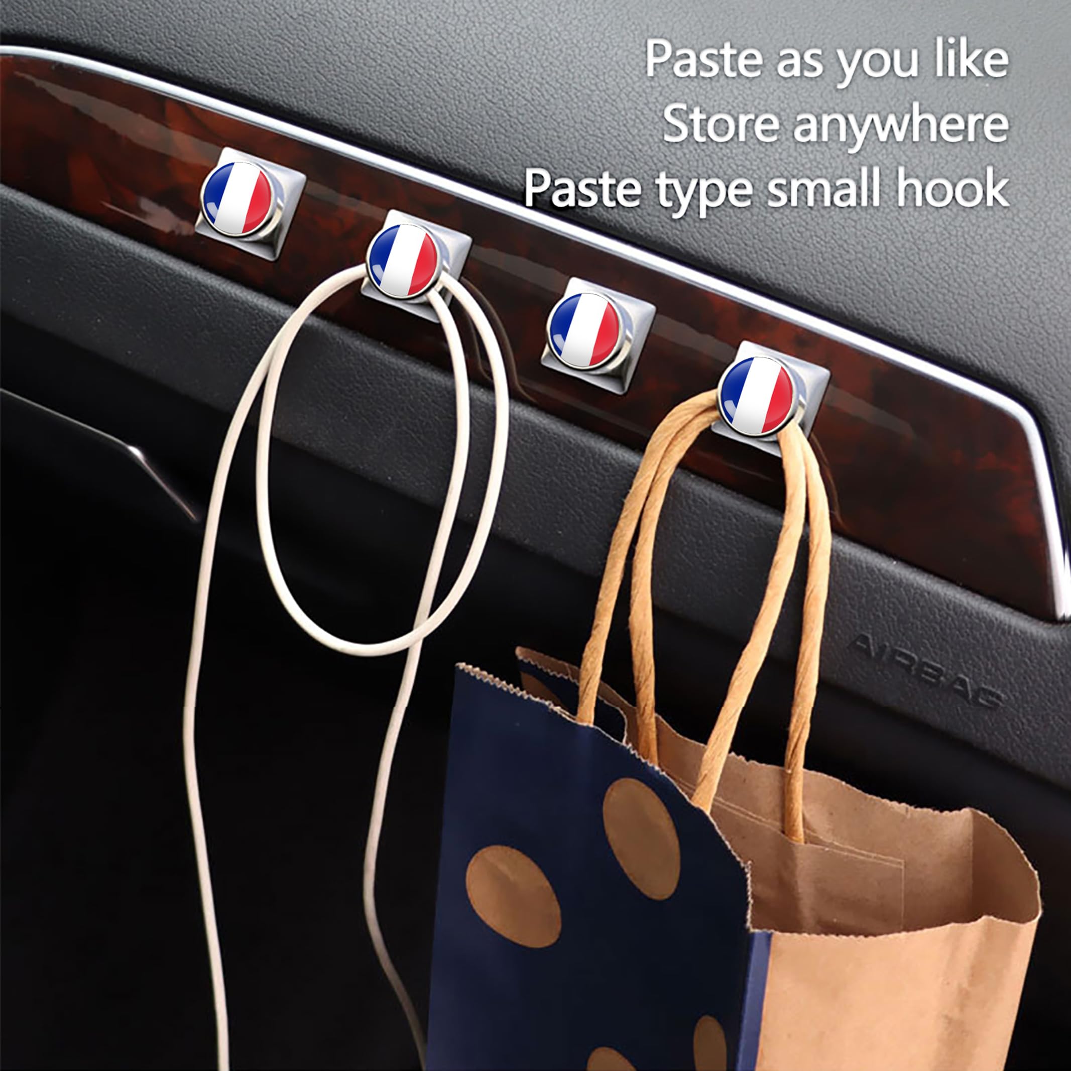 Acespeed 4PCS France Flag Car Seat Headrest Hook, zinc Alloy Car Hooks, Auto Interior Hook Hangers Storage Organizer Interior Accessories for Coats Umbrellas Grocery Bags Handbag