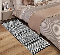 house of handmade™ Handwoven Cotton Runner for Bedroom, Kitchen, Balcony, etc. Anti Slip for Floor Size- 45X130cm Machine Washable 8mm Thick Black