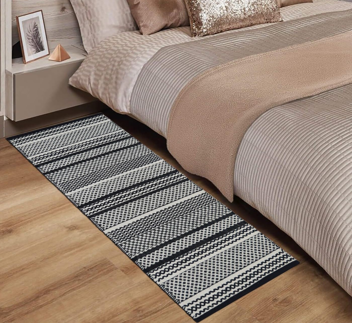 house of handmade™ Handwoven Cotton Runner for Bedroom, Kitchen, Balcony, etc. Anti Slip for Floor Size- 45X130cm Machine Washable 8mm Thick Black-picture-48
