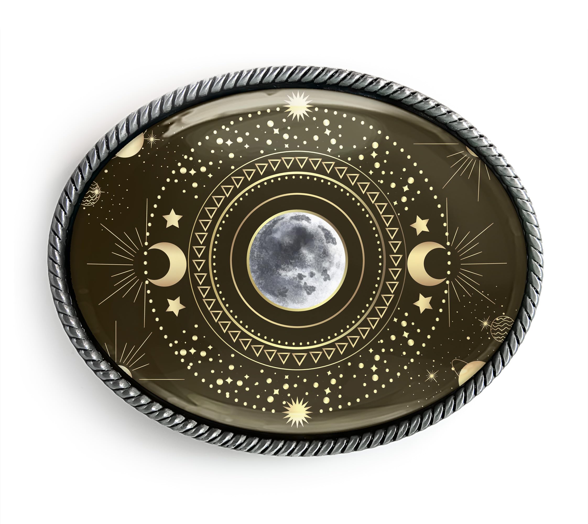 Esoteric Moon Belt Buckle - Celestial Solar System Handmade Artisan Buckle