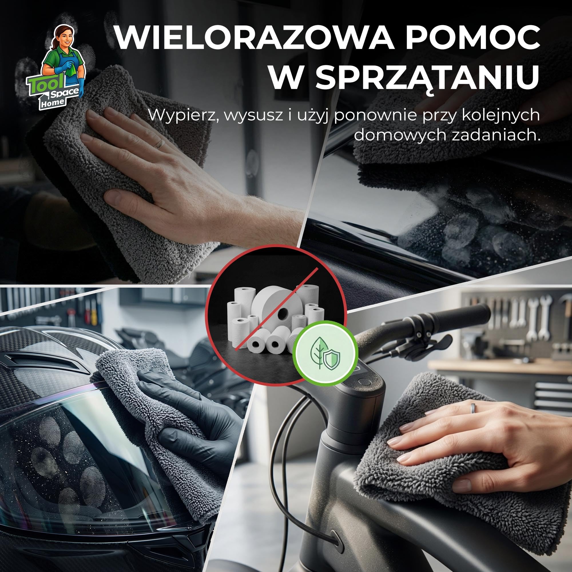 ToolSpace Mikrofibra do Detailingu 320 gsm 40x40 cm 4 szt. Poliertuch Auto Ściereczki do Polerowania Lakieru Wosku Szyb Kokpitu Miękkie Chłonne Bez Smug Wielorazowe Mikrofibra Premium do Auta i Domu