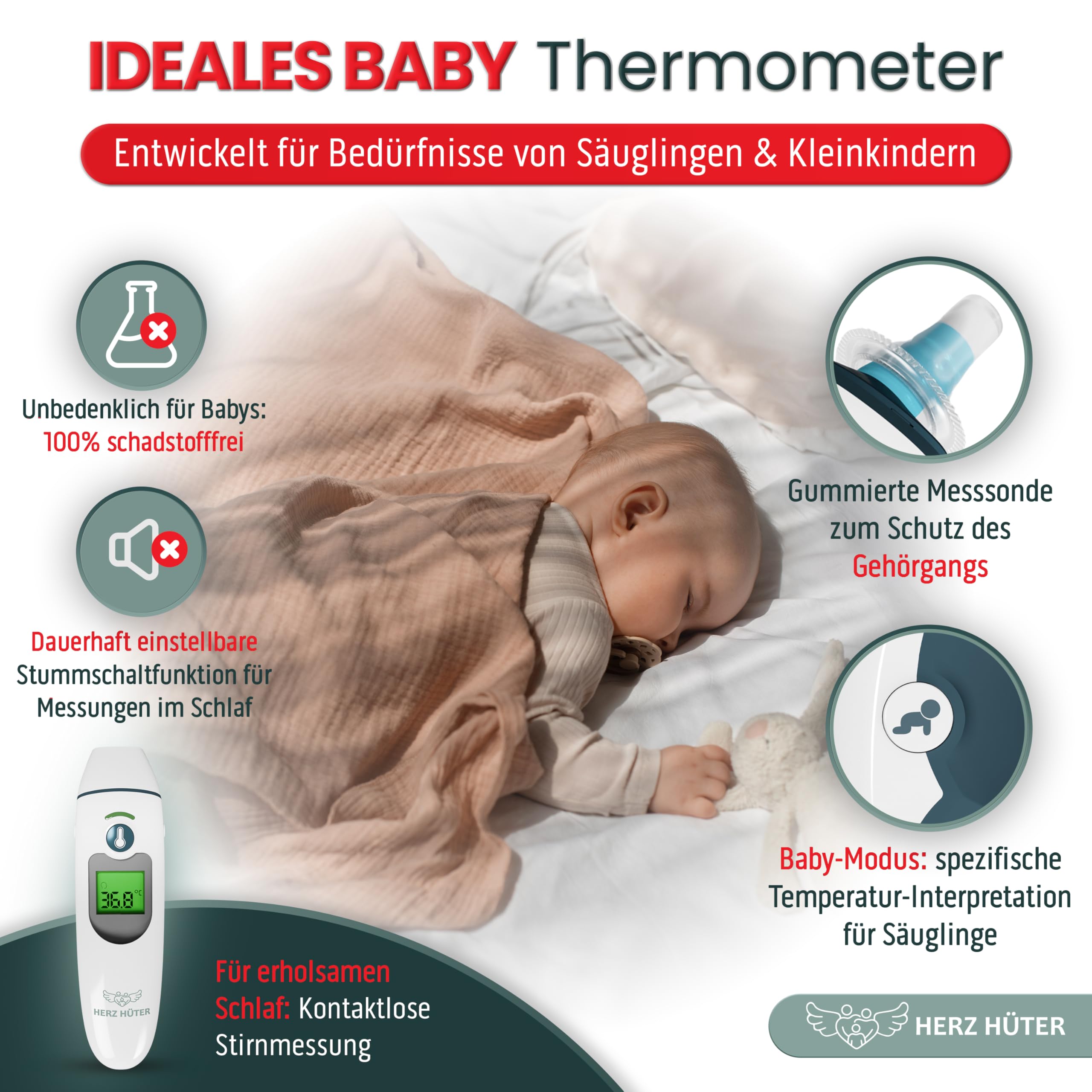 Fieberthermometer Ohr & Stirn, 3 in 1 Thermometer Ohrthermometer Baby Kinder & Erwachsene Stirnthermometer kontaktlos Digitales Fieber-Thermometer Infrarot-Messgerät, TÜV-zertifiziertes Medizinprodukt